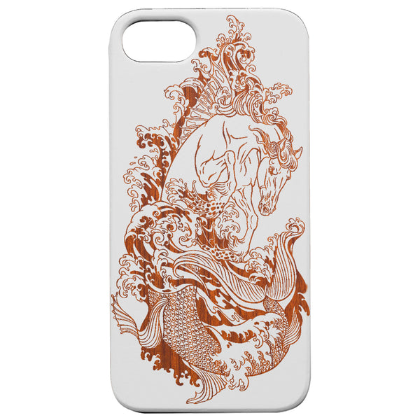Horse Sea 2 - Engraved Wood Phone Case