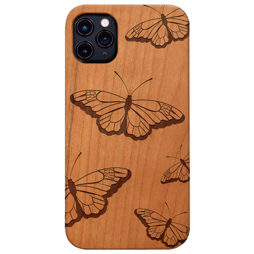 Flying Butterflies - Engraved Wood Phone Case