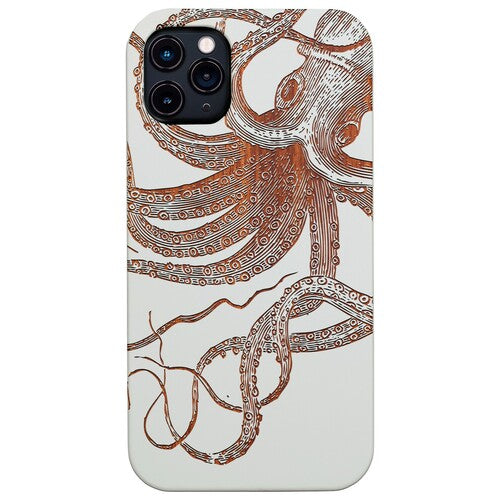Octopus Head - Engraved Wood Phone Case