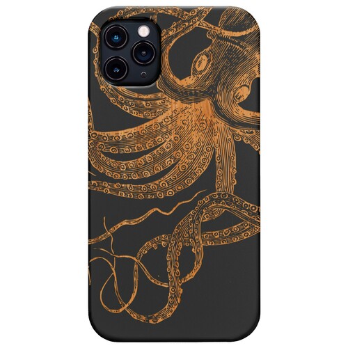 Octopus Head - Engraved Wood Phone Case