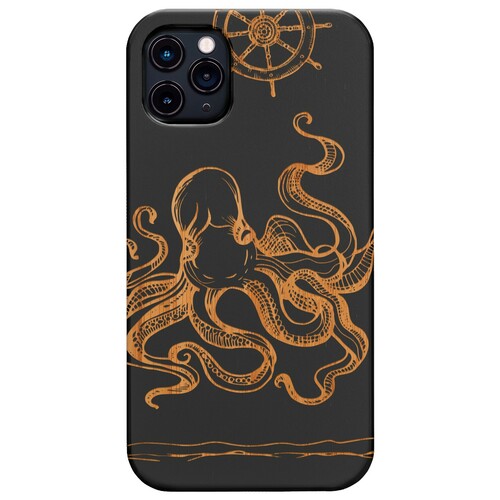 Octopus Helm - Engraved Wood Phone Case