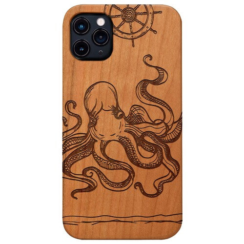 Octopus Helm - Engraved Wood Phone Case