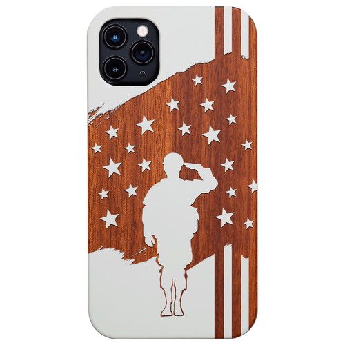American Flag White - Engraved Wood Phone Case
