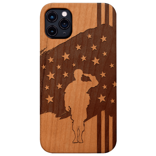 USA Soldier Saluting Flag - Engraved Wood Phone Case