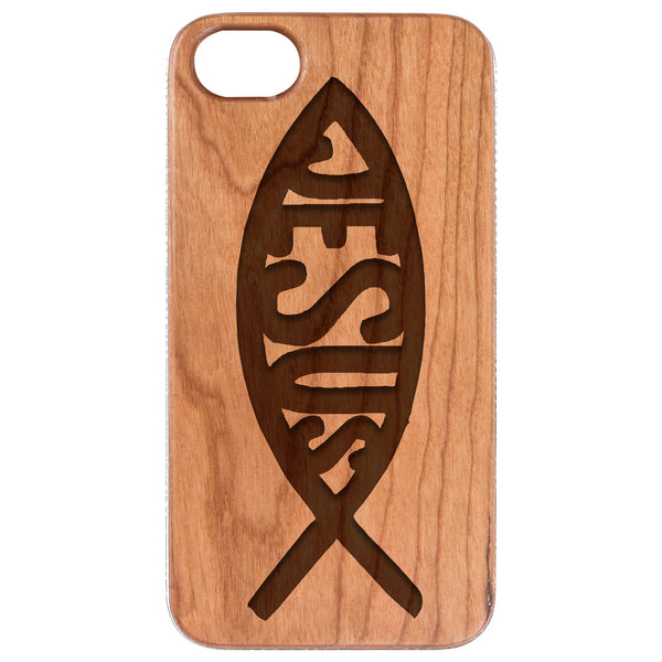 Ichthys Jesus 1 - Engraved Wood Phone Case