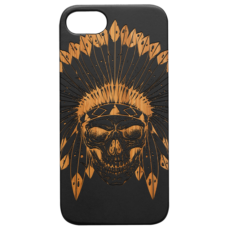 Indian Skull 2 - Engraved Wood Phone Case