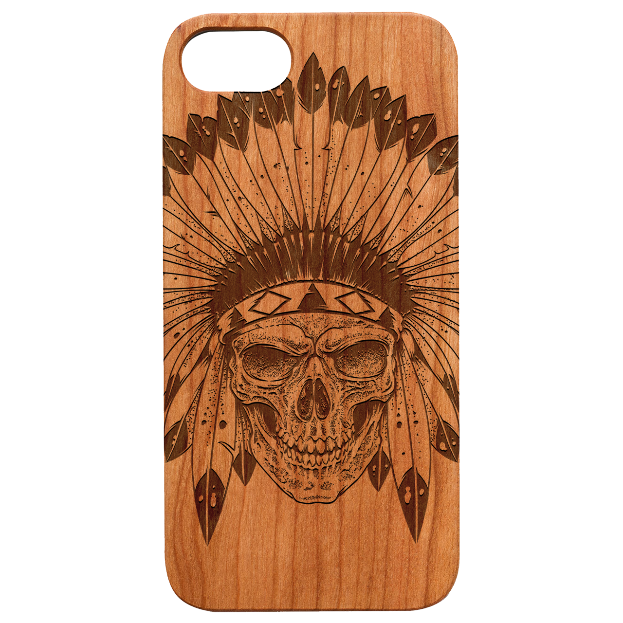 Indian Skull 2 - Engraved Wood Phone Case