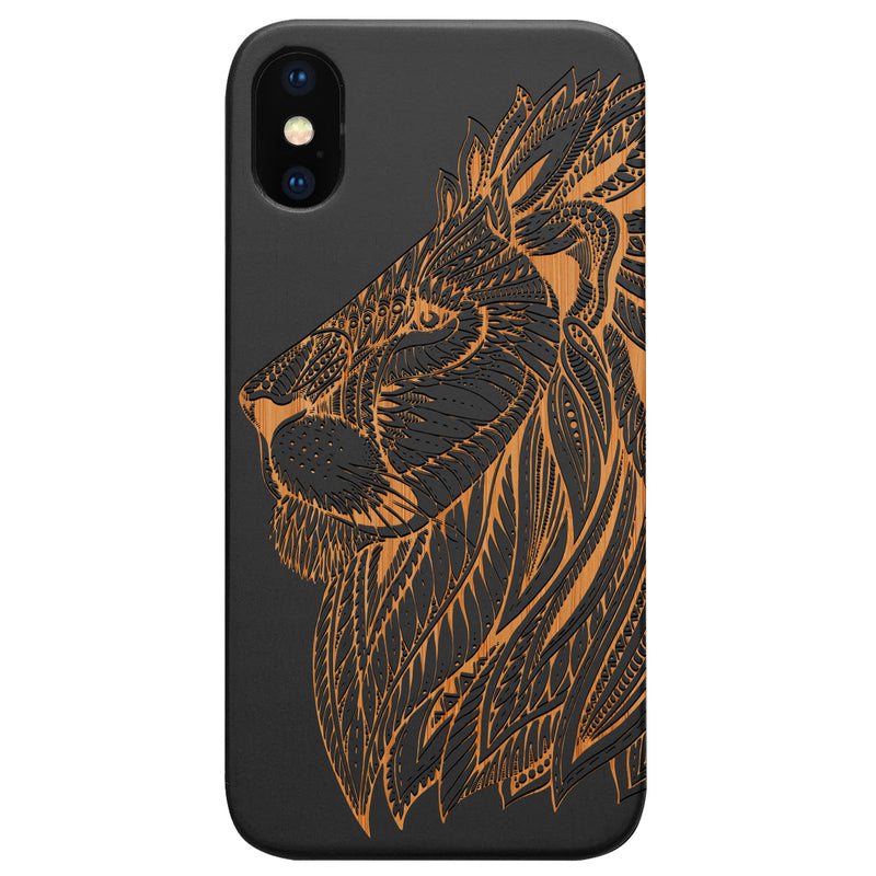 Lion Face 3 - Engraved Wood Phone Case