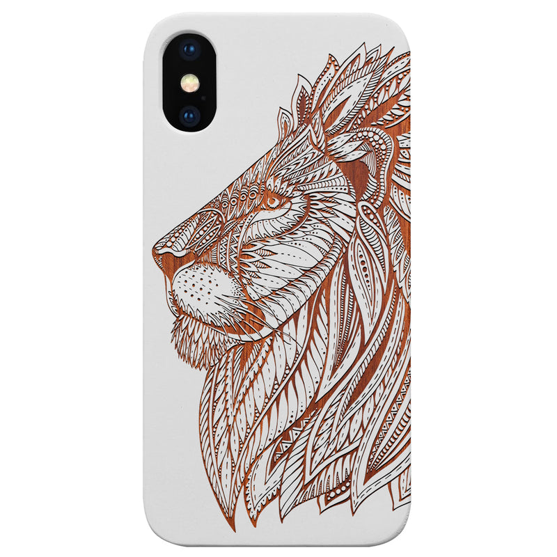 Lion Face 3 - Engraved Wood Phone Case