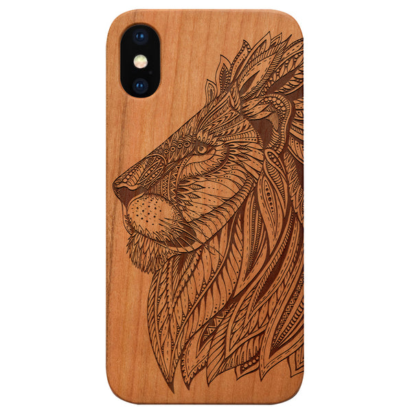 Lion Face 3 - Engraved Wood Phone Case