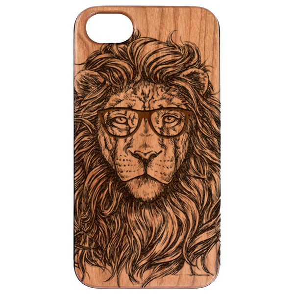 Lion with Glasses - Engraved Wood Phone Case