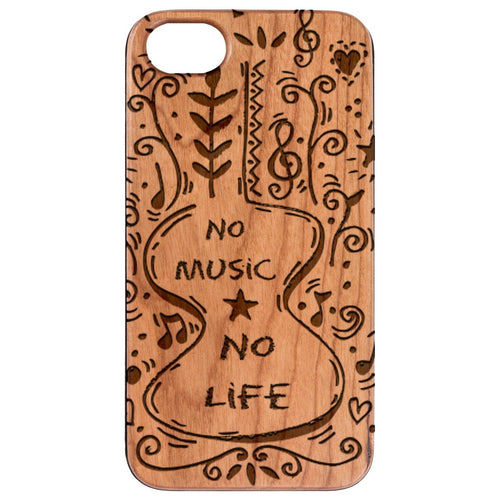 No Music No Life - Engraved Wood Phone Case