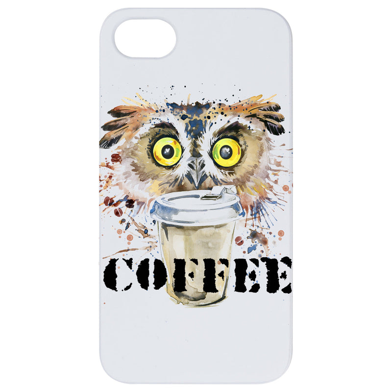 Owl with Coffee - UV Color Printed Wood Phone Case