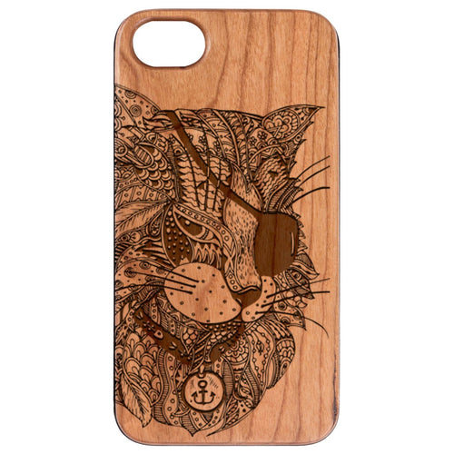 Pirate Cat Engraved Wood Phone Case