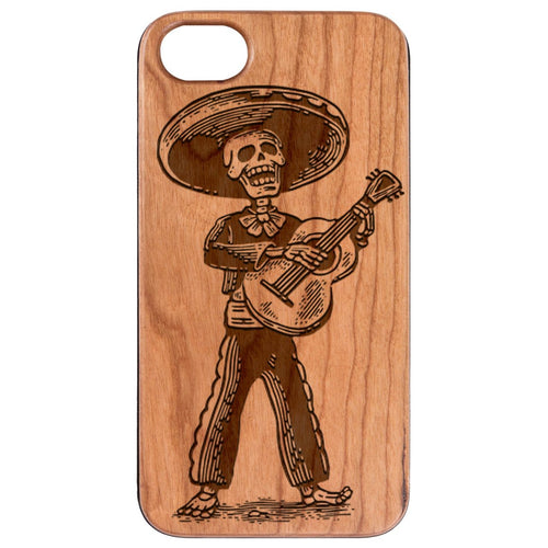 Skeleton Man Playing Guitar - Engraved Wood Phone Case