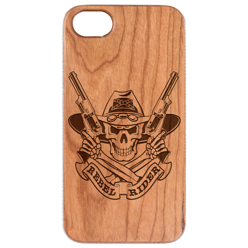 Rebel Rider Skull - Engraved Wood Phone Case