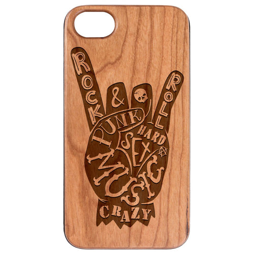 Rock n Roll Hand - Engraved Wood Phone Case
