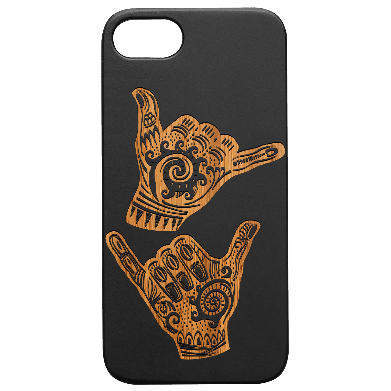 Shaka Hands - Engraved Wood Phone Case