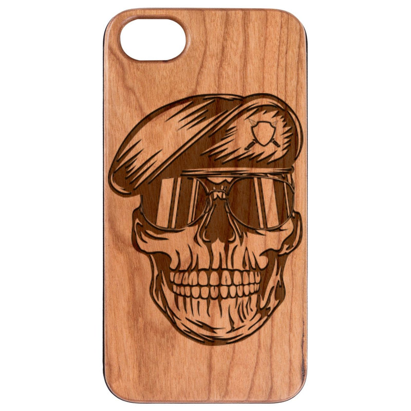 Skull in Beret - Engraved Wood Phone Case