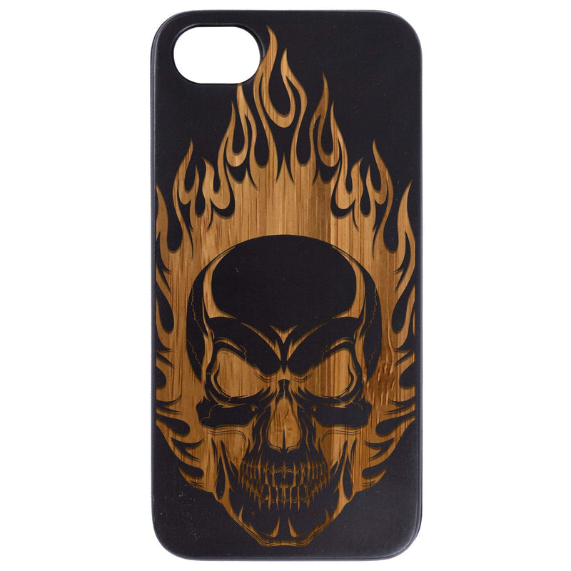 Skull on Fire - Engraved Wood Phone Case