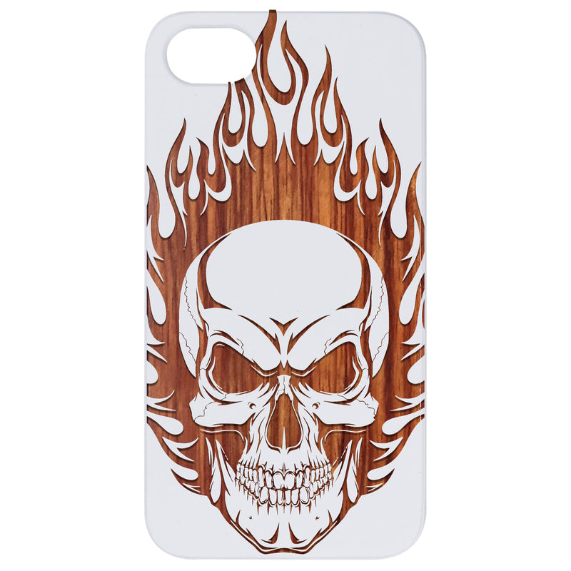 Skull on Fire - Engraved Wood Phone Case