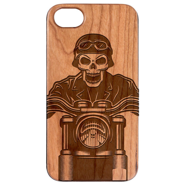 Skull on Motorcycle - Engraved Wood Phone Case