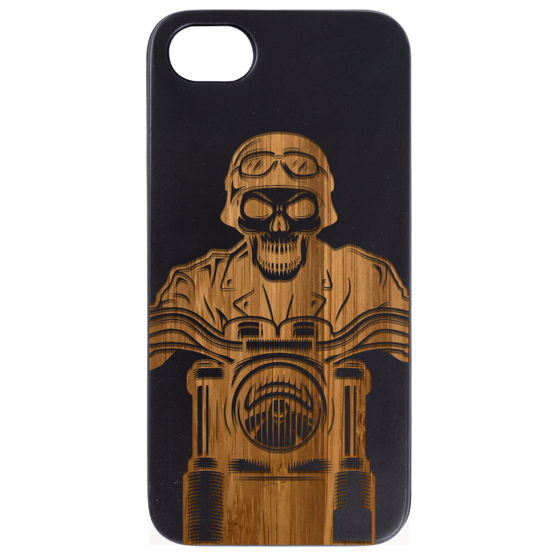 Skull on Motorcycle - Engraved Wood Phone Case