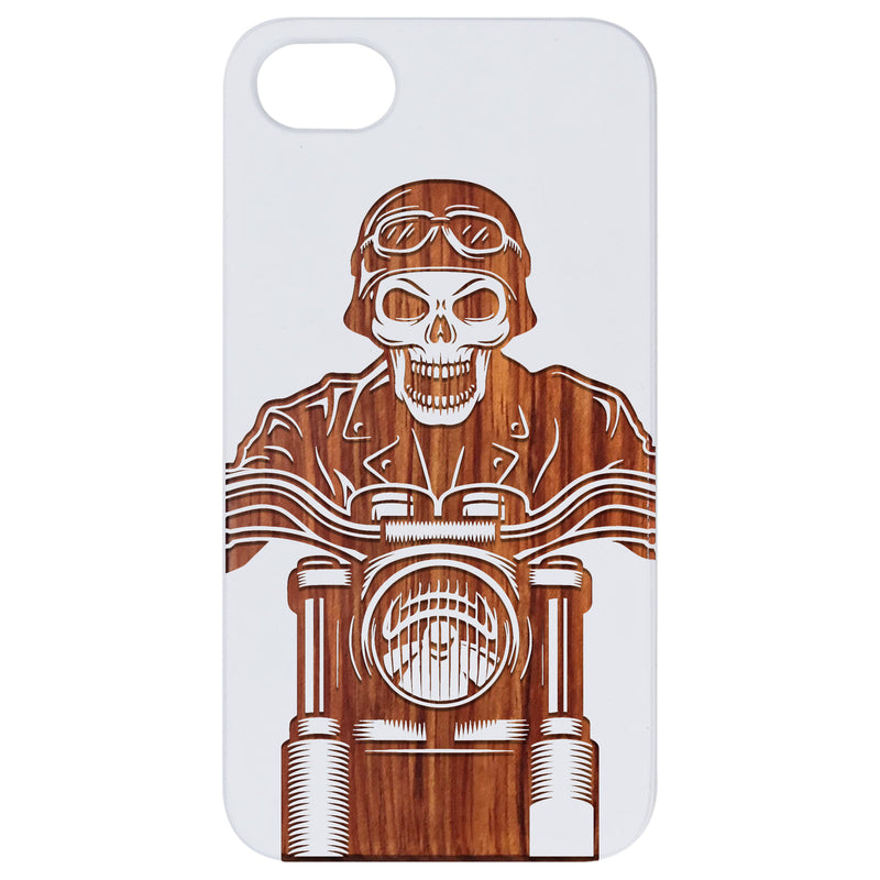 Skull on Motorcycle - Engraved Wood Phone Case