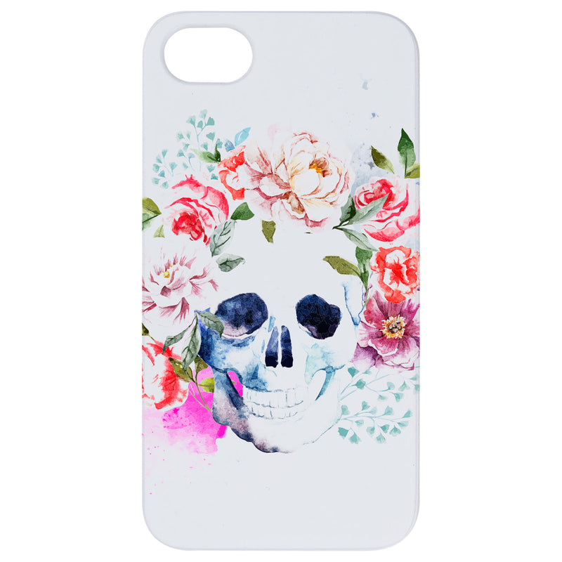 Skull with Flowers - UV Color Printed Wood Phone Case