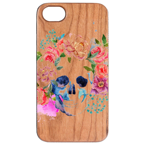 Skull with Flowers - UV Color Printed Wood Phone Case