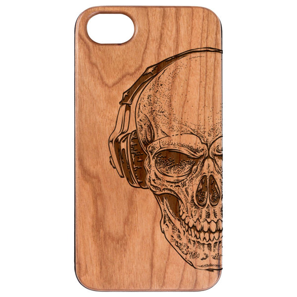 Skull with Headphones - Engraved Wood Phone Case