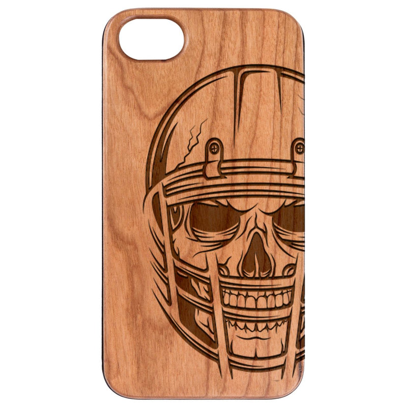 Skull with Helmet - Engraved Wood Phone Case