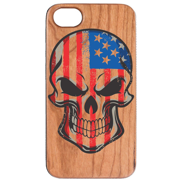 Skull with USA FLag - UV Color Printed Wood Phone Case