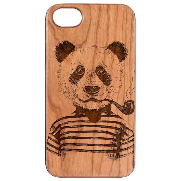 Smoking Panda - Engraved Wood Phone Case