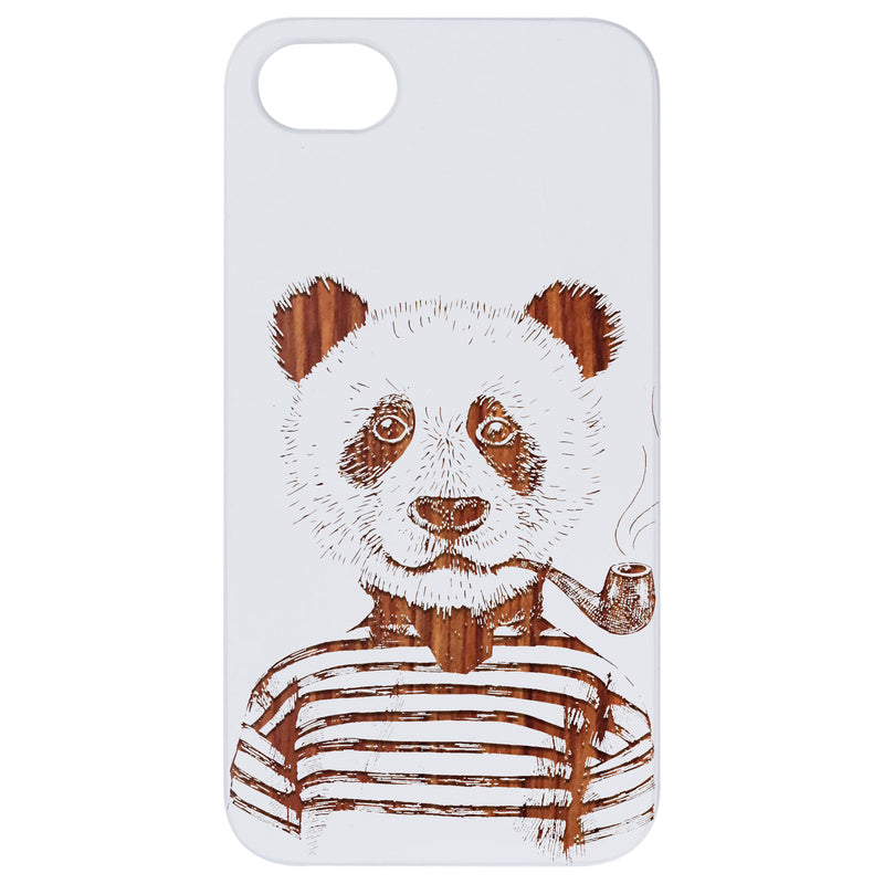 Smoking Panda - Engraved Wood Phone Case