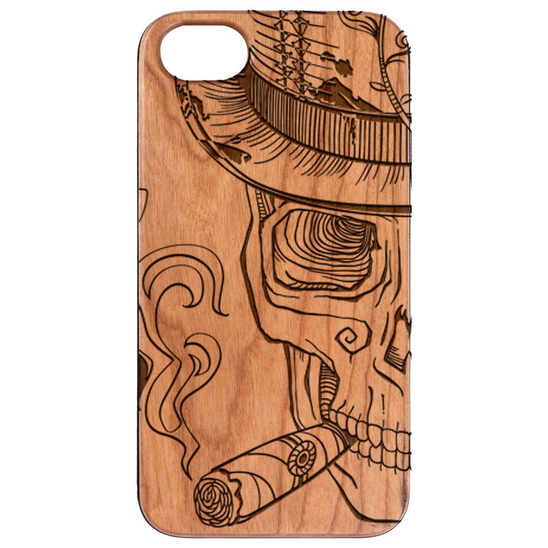 Smoking Sugar Skull - Engraved Wood Phone Case