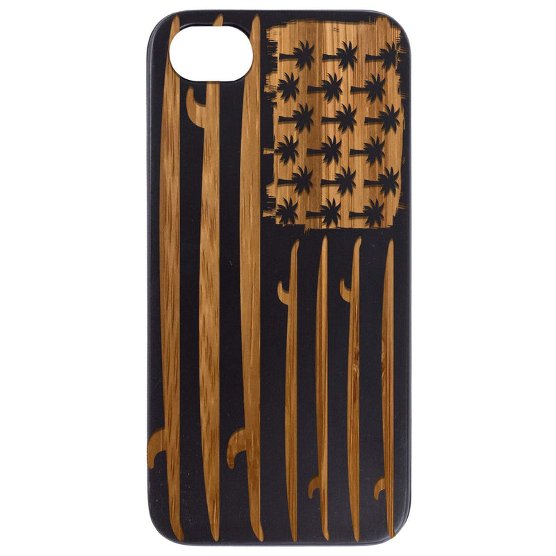 Surf Board Flag - Engraved Wood Phone Case