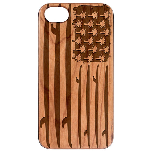 USA Surf Board Flag - Engraved Wood Phone Case