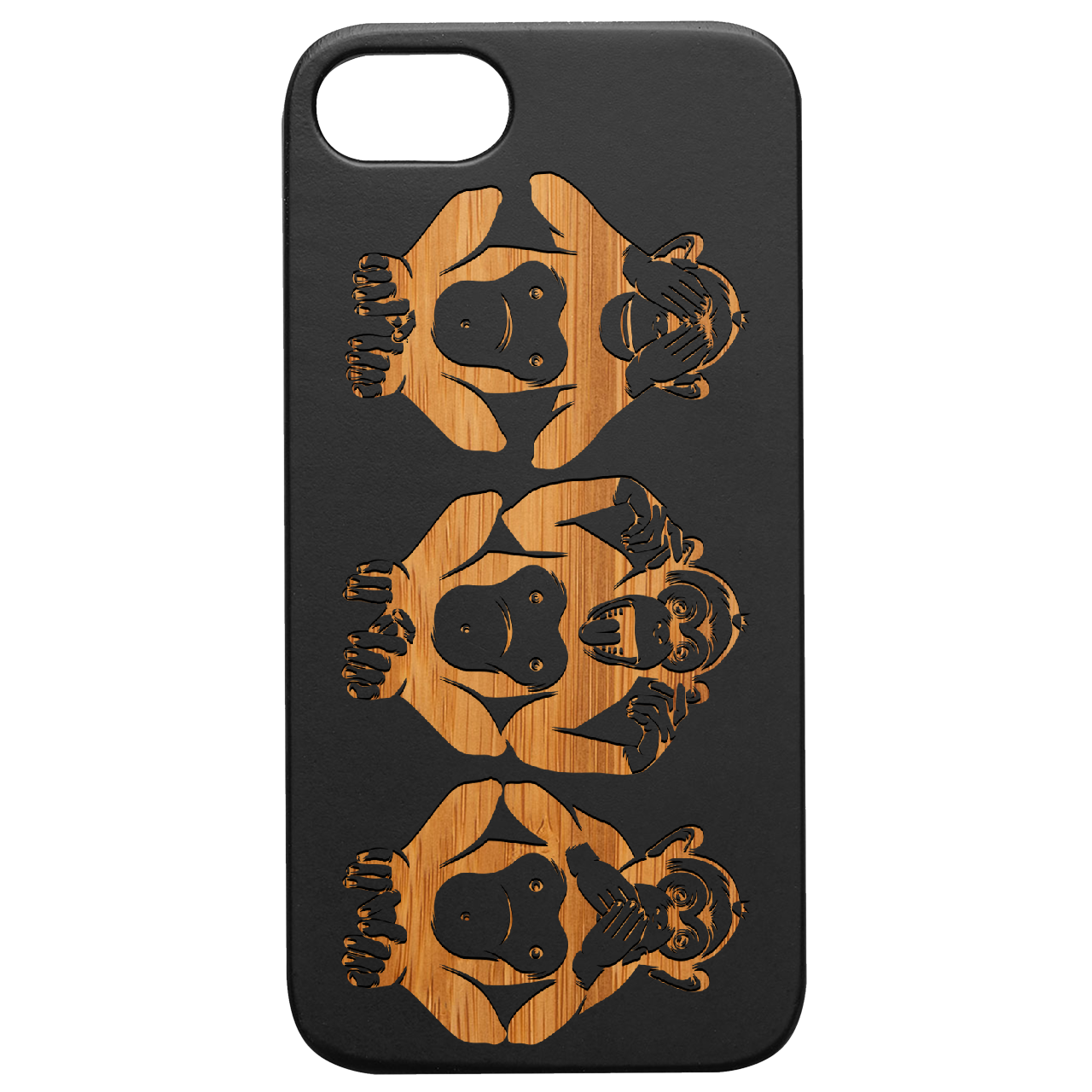 Three Wise Monkeys - Engraved Wood Phone Case