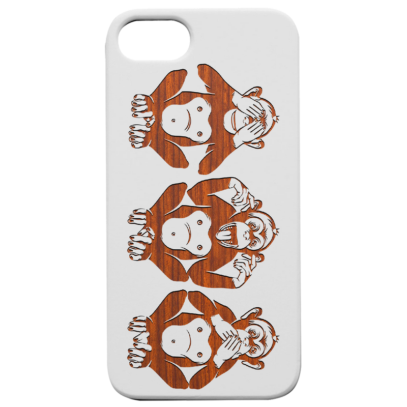 Three Wise Monkeys - Engraved Wood Phone Case