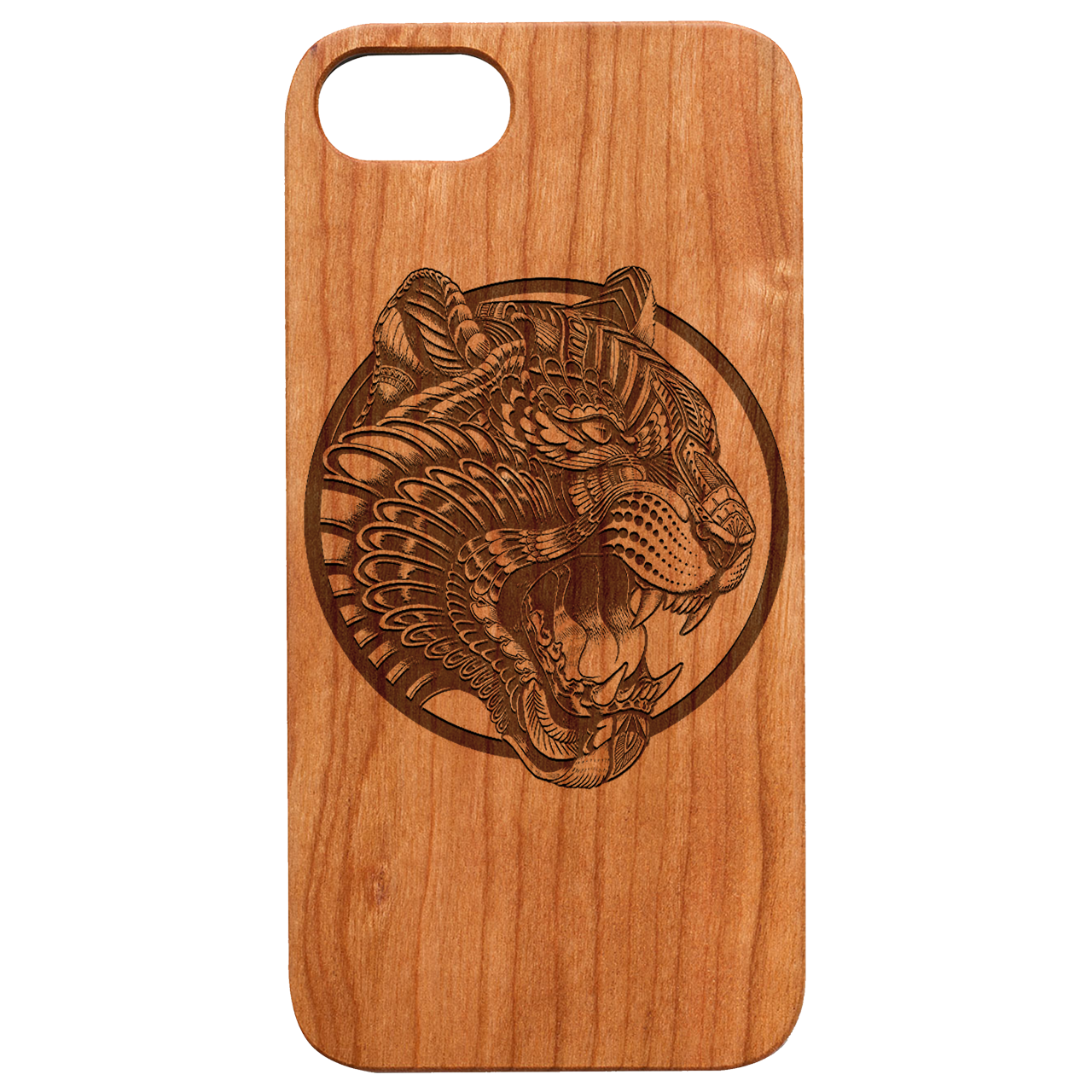 Tiger Face Mandala - Engraved Wood Phone Case