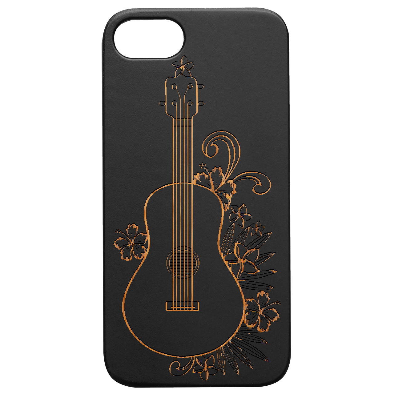 Ukelele With Flowers - Engraved Wood Phone Case