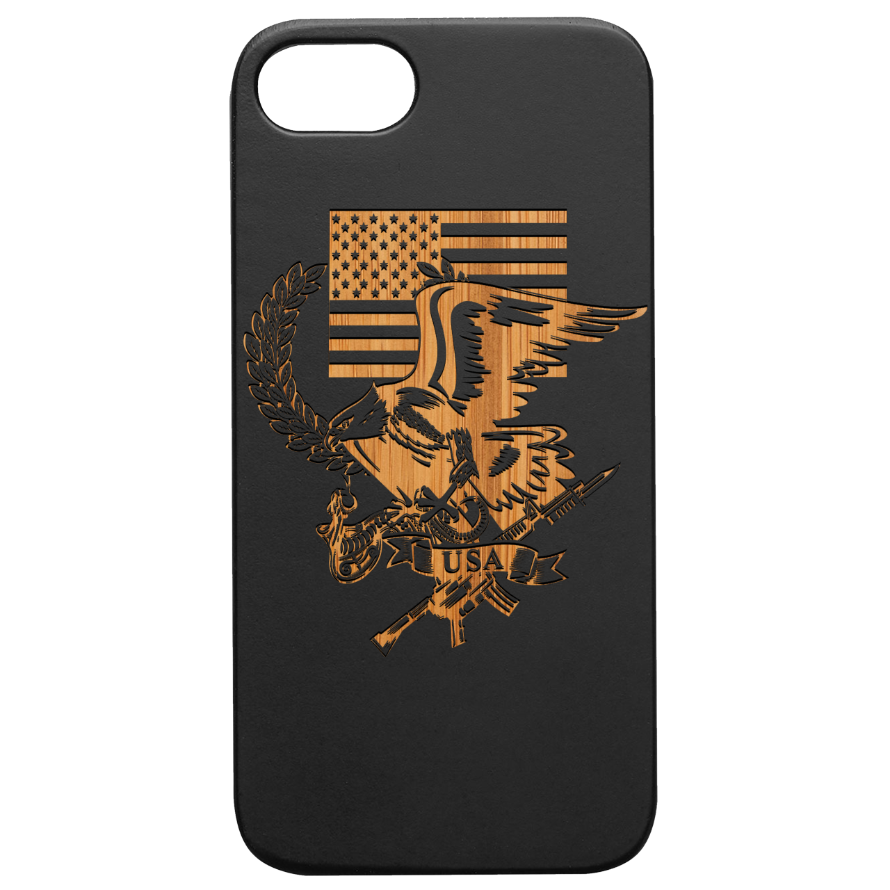 USA Flag With Eagle - Engraved Wood Phone Case