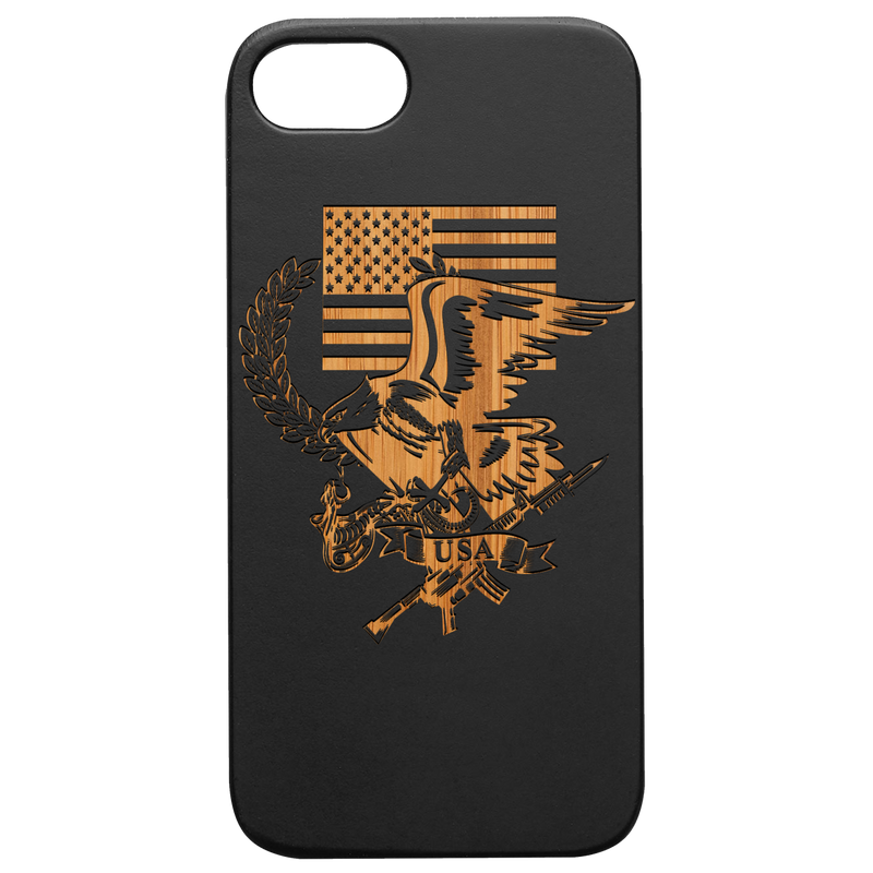 USA Flag With Eagle - Engraved Wood Phone Case