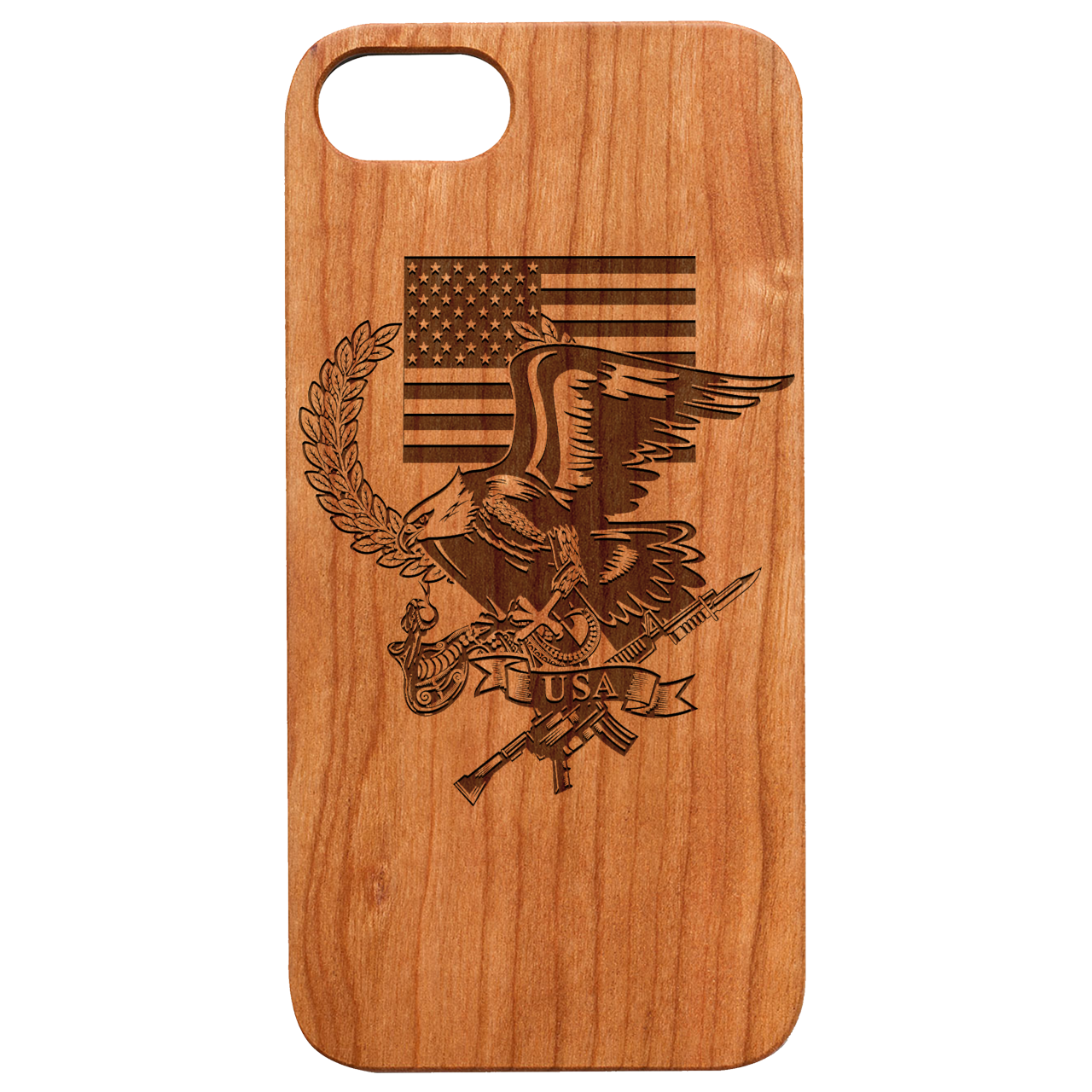 USA Flag With Eagle - Engraved Wood Phone Case