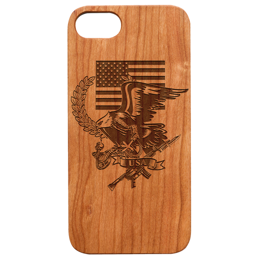 USA Flag With Eagle - Engraved Wood Phone Case