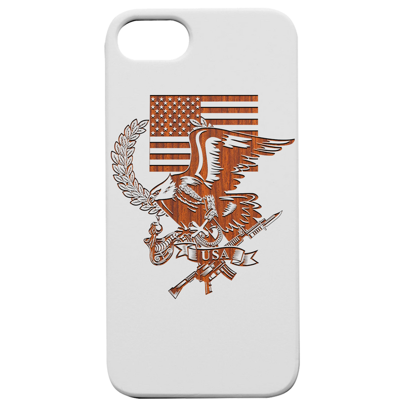 USA Flag With Eagle - Engraved Wood Phone Case