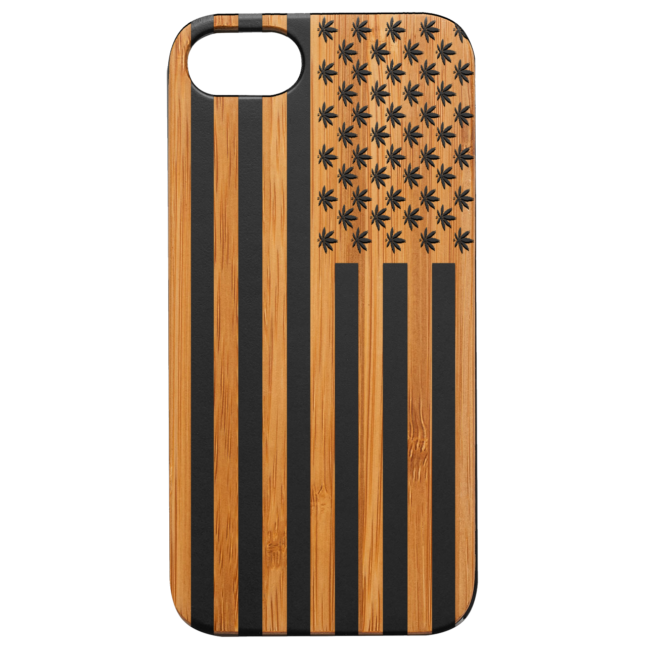 Usa Flag Marijuana - Engraved Wood Phone Case