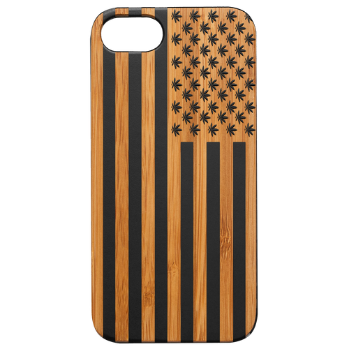 Usa Flag Marijuana - Engraved Wood Phone Case