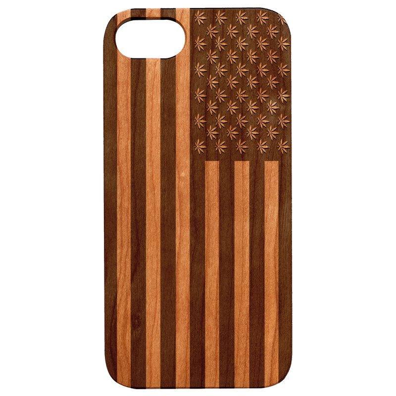 Usa Flag Marijuana - Engraved Wood Phone Case